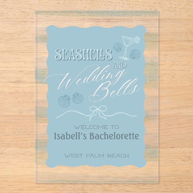 Seashells & Wedding Bells Bachelorette Itinerary  Acrylic Invitations (Front)
