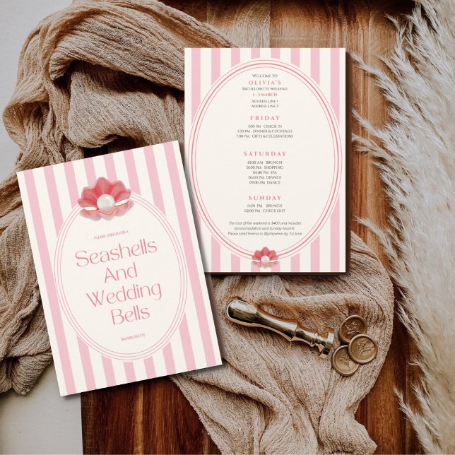 Seashells & wedding bells bachelorette itinerary  invitation (Creator Uploaded)