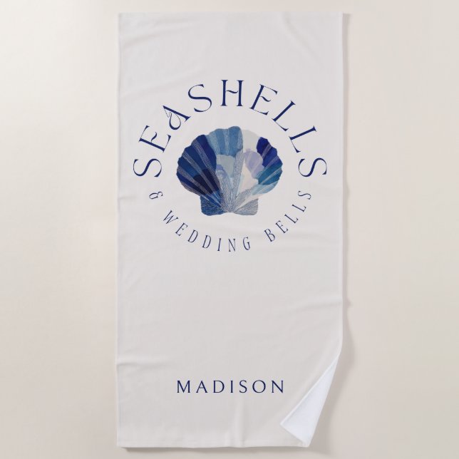 Seashells Wedding Bells Bachelorette Party Beach Towel (Front)