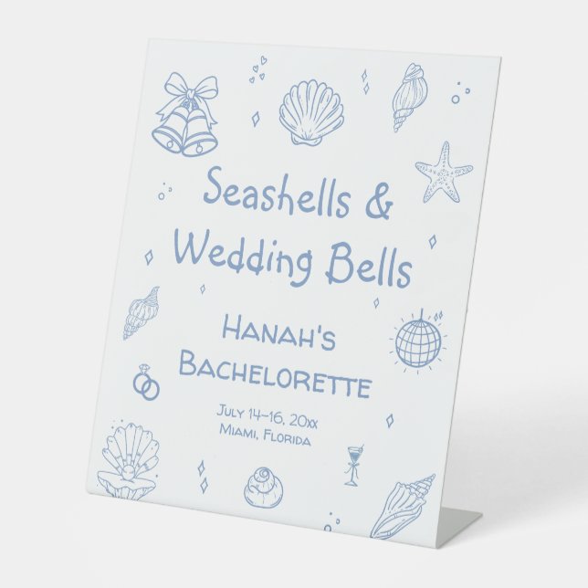 Seashells & Wedding Bells Bachelorette Party Pedestal Sign (Front)
