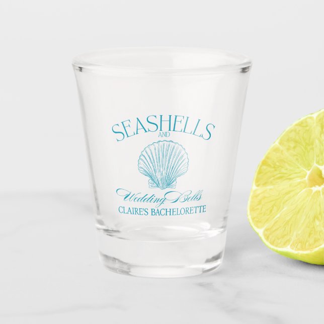 Seashells & Wedding Bells Bachelorette Shot Glass (Front)