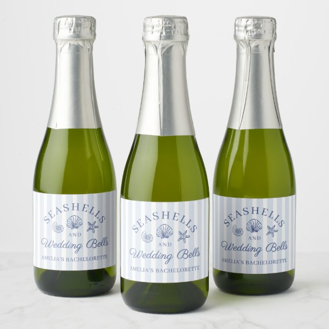 Seashells & Wedding Bells Bachelorette Sparkling Wine Label (Bottles)