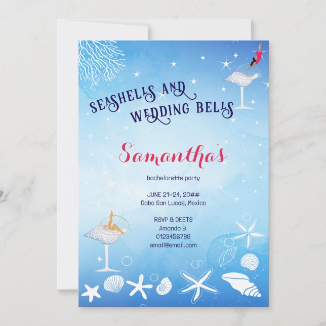 Seashells & Wedding Bells Beach Bachelorette Invitation (Front)