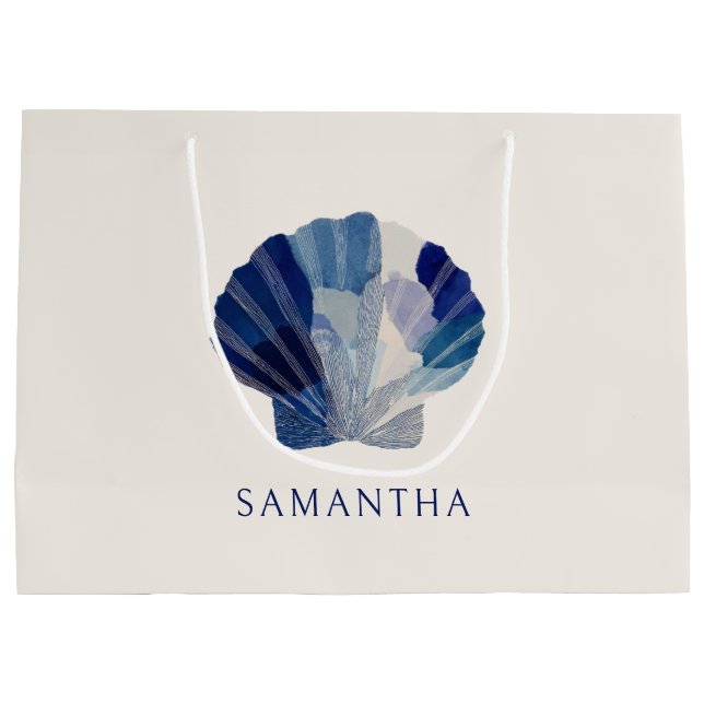 Seashells Wedding Bells Blue Beach Party Guest Large Gift Bag (Back)