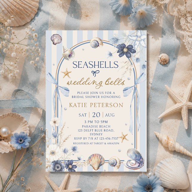 Seashells & Wedding Bells Coastal Bridal Shower Invitation (Creator Uploaded)
