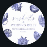 Seashells & Wedding Bells Elegant Bridal Shower  Classic Round Sticker<br><div class="desc">These are Seashells & Wedding Bells Elegant Ocean Blue Seashells Bridal Shower Party Favour Stickers!</div>