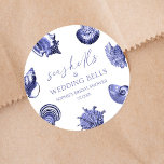Seashells & Wedding Bells Elegant Bridal Shower  Classic Round Sticker<br><div class="desc">These are Seashells & Wedding Bells Elegant Ocean Blue Seashells Bridal Shower Party Favour Stickers!</div>