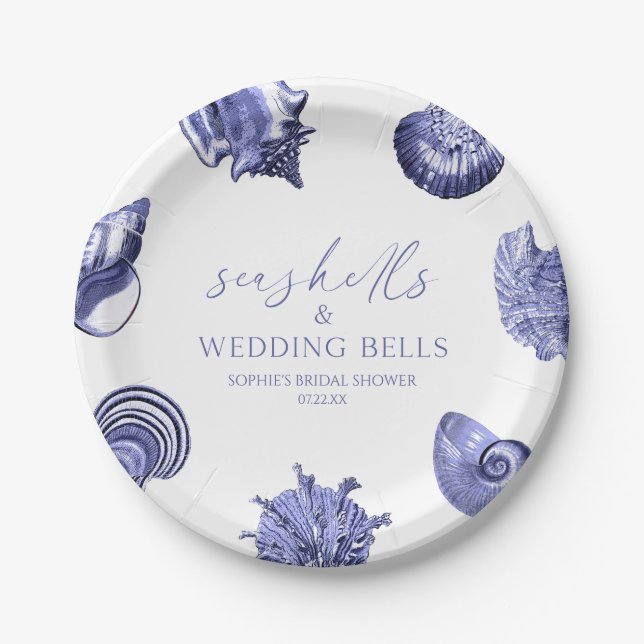 Seashells & Wedding Bells Elegant Bridal Shower  Paper Plate (Front)