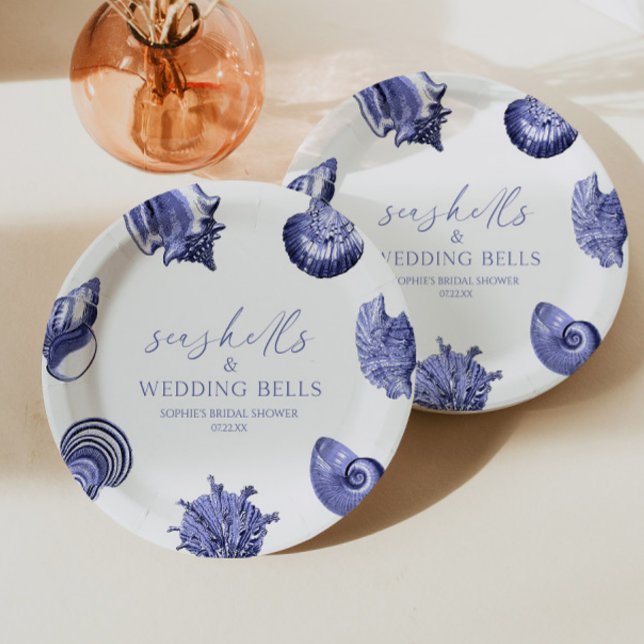 Seashells & Wedding Bells Elegant Bridal Shower  Paper Plate (Creator Uploaded)