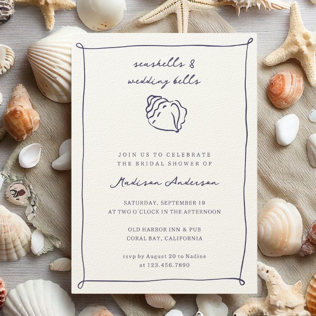 Seashells Wedding Bells Nautical Bridal Shower Invitation (Creator Uploaded)
