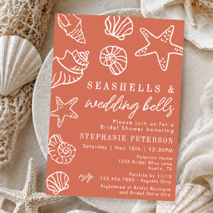 Seashells & Wedding Bells Terracotta Bridal Shower Invitation