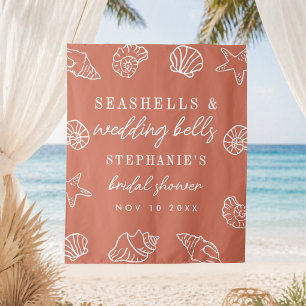 Seashells Wedding Bells Terracotta Bridal Shower Tapestry