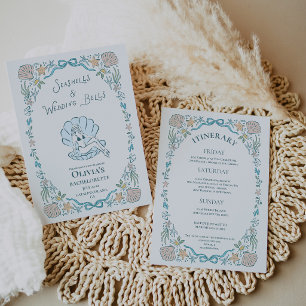 Seashells Wedding Bells Whimsical Bachelorette Invitation