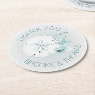 Seashells Wedding Round Paper Coaster