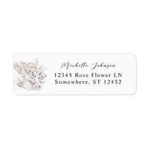 Seashells White Floral Return Address Label 5