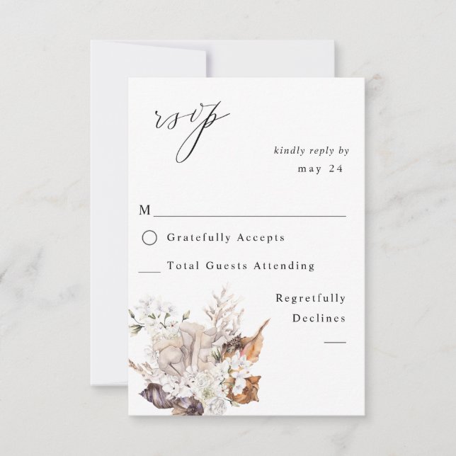 Seashells & White Floral w Meal RSVP (Front)