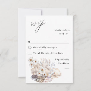 Seashells & White Floral w Meal RSVP 4 Card