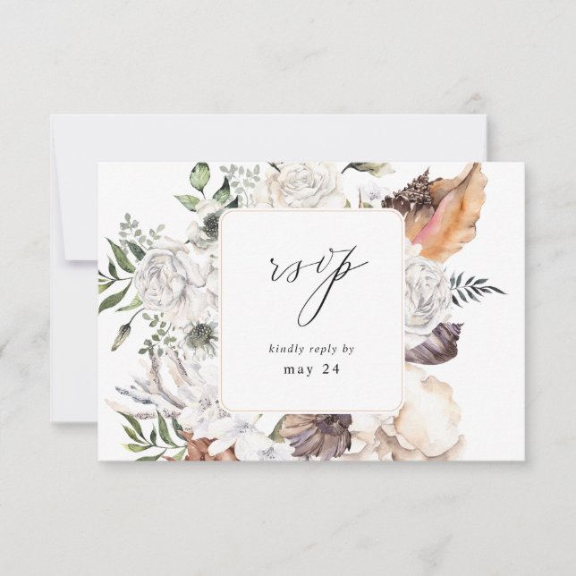 Seashells & White Floral w Meal RSVP Card (Front)