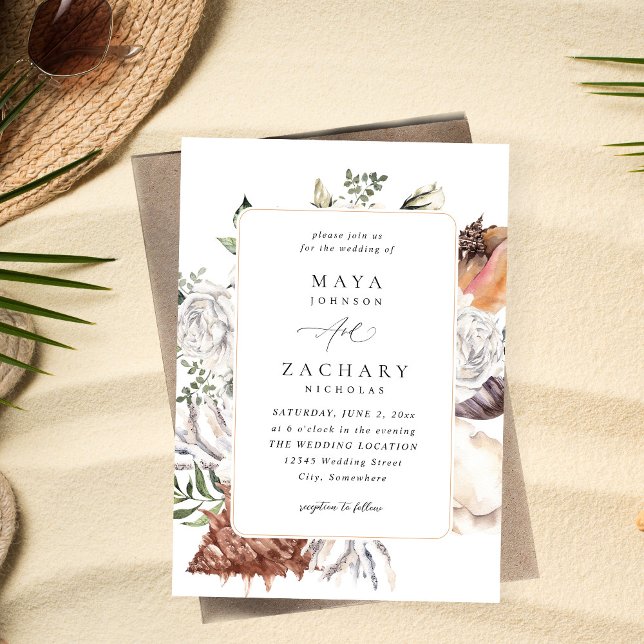 Seashells & White Floral Wedding 1-V2 Invitation (Creator Uploaded)