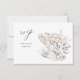 Seashells White w Meal RSVP 6 Card