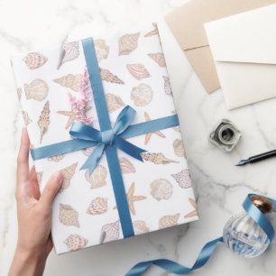 Seashells Wrapping Paper, Beach Coastal Gift Wrap