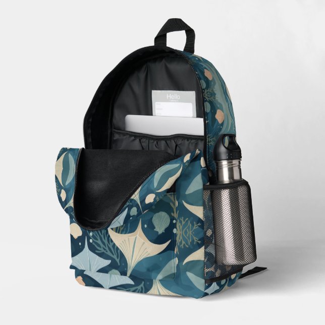 Seashels Printed Backpack (Back Corner Right (Open))