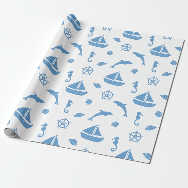Seashore and Nautical Wrapping Paper (Unrolled)