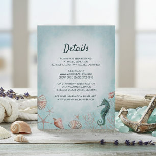 Seashore   Beach Blue Watercolor Wedding Details Enclosure Card
