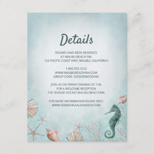 Seashore Beach Blue Watercolor Wedding Details Enclosure Card