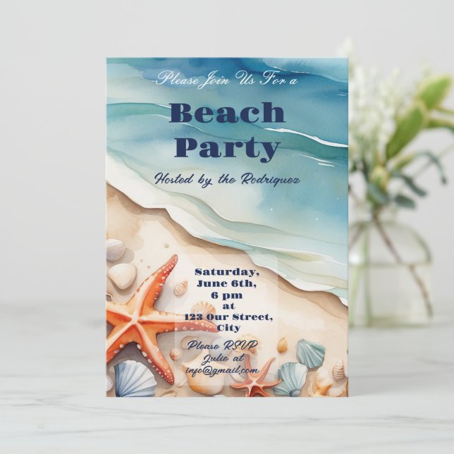 Seashore Bliss Beach Party Invitation (Standing Front)