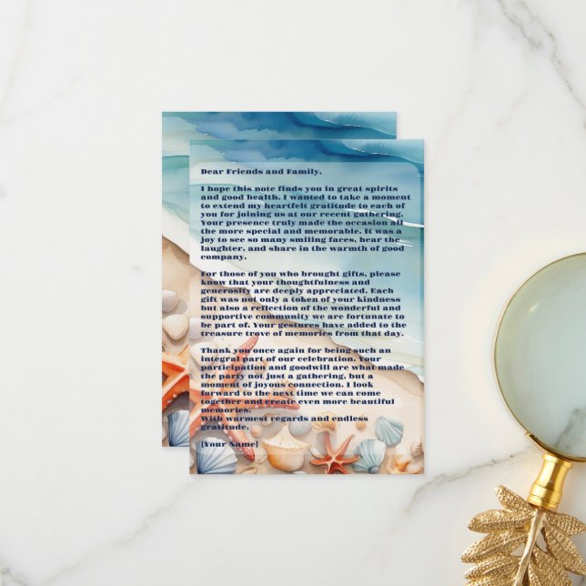 Seashore Bliss Beach Party Thank You Card (Front/Back In Situ)