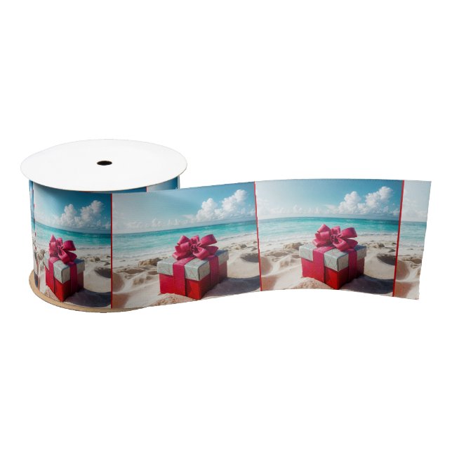 Seashore Christmas Gift On Beach Sand Satin Ribbon (Spool)