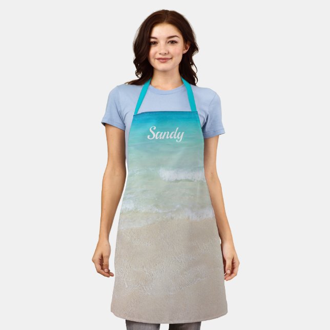 Seashore Coastal Scene Name Big Design Apron (Worn)