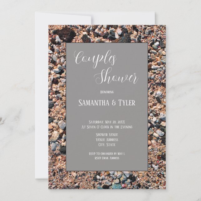 Seashore Coral Sand & Shells, Modern Beach, Shower Invitation (Front)