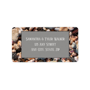 Seashore Coral Sand & Shells, Modern Beach Wedding Label