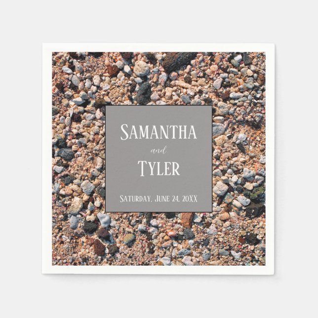 Seashore Coral Sand & Shells, Modern Beach Wedding Napkin (Front)
