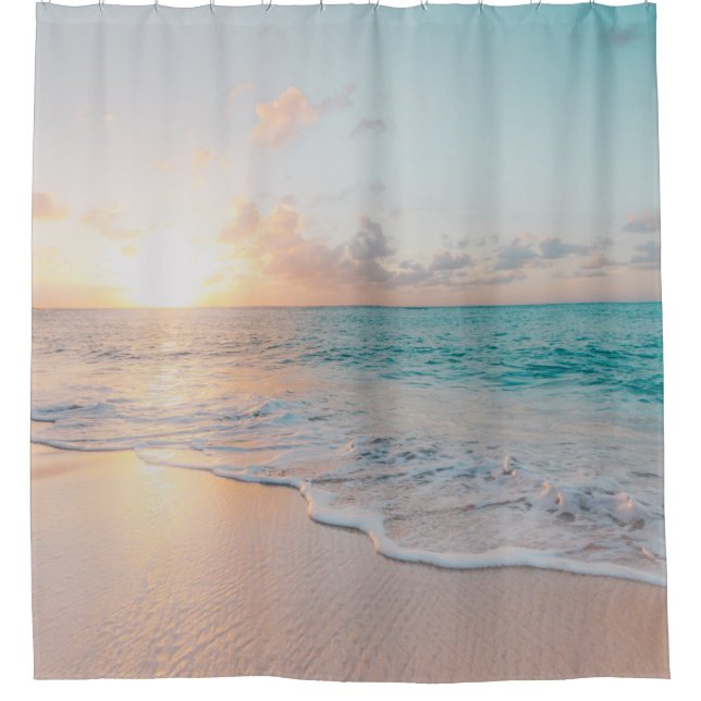 Seashore during golden hour shower curtain (Front)