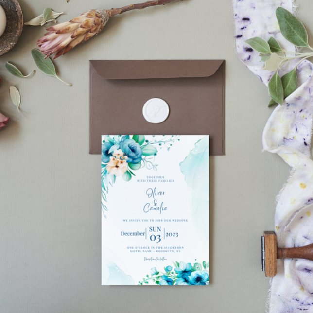 SeaShore Floral and watercolor Wedding Invitation (Creator Uploaded)