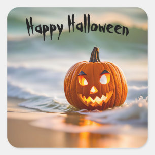 Seashore Halloween Jack-o-Lantern Square Sticker
