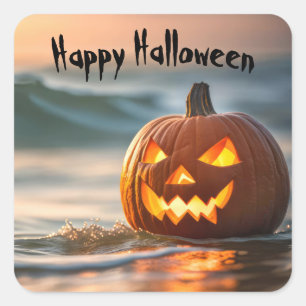Seashore Halloween Jack-o-Lantern Square Sticker