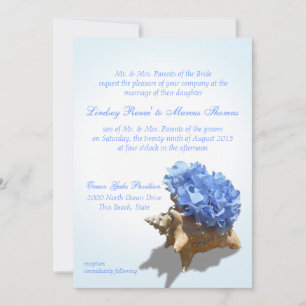 Seashore Hydrangea and Shell Wedding Invitation