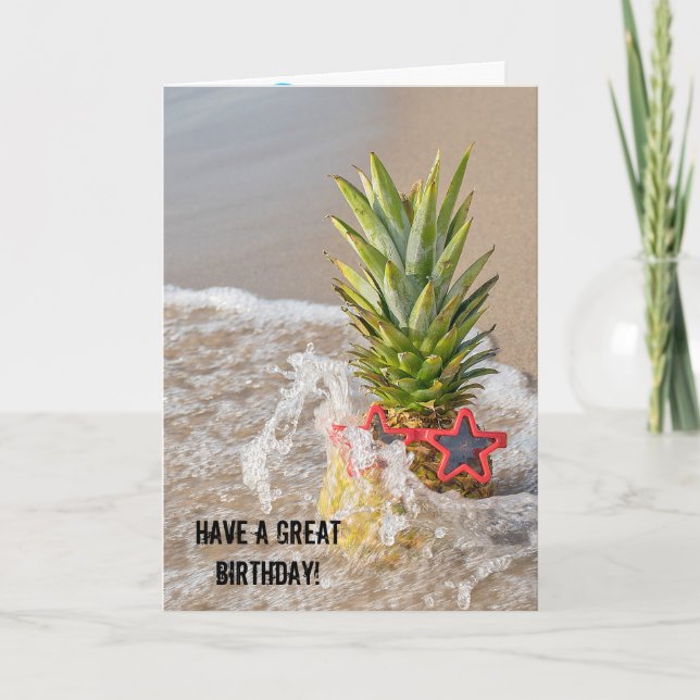 seashore pineapple in wave card (Front)