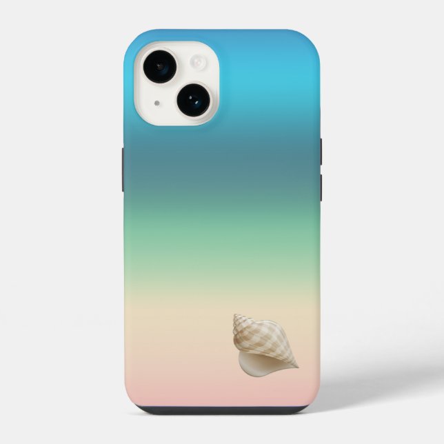 Seashore Rainbow with Seashell in Gradient Stripes iPhone Case (Back)