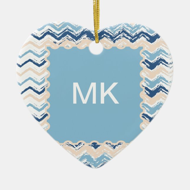 Seashore Scribble ZigZag Ceramic Tree Decoration (Front)