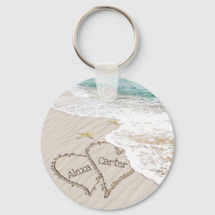 Seashore Starfish and Beach Hearts  Key Ring