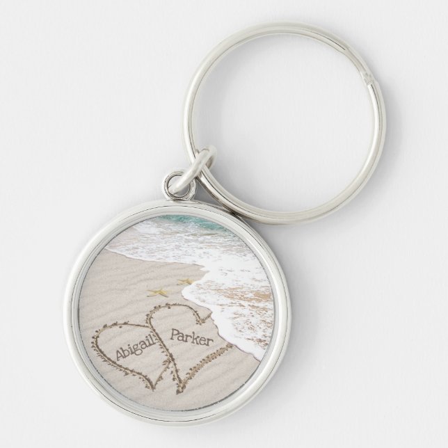 Seashore Starfish and Beach Hearts  Key Ring (Front)
