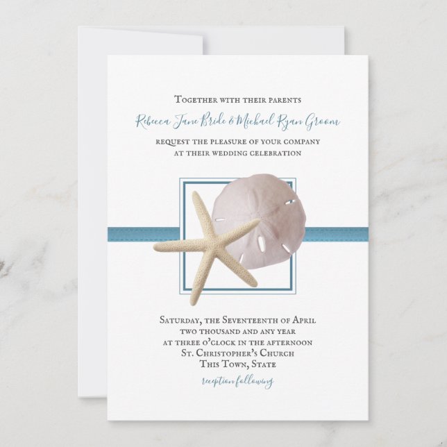 Seashore Treasures Ocean Beach Wedding Invitation (Front)