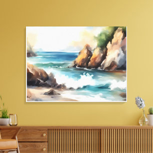 Seashore Watercolor Painting Background Art Design Canvas Print