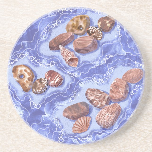 Seashore, waves, pebbles coaster (Front)