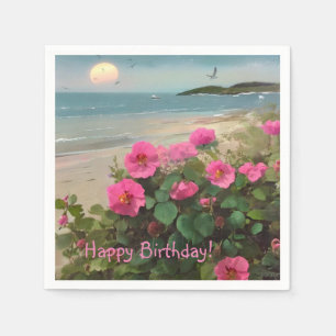 Seashore Wild Rose Birthday Napkin